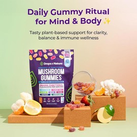 Drops of Nature Adaptogenic & Mushroom Gummies – Ashwagandha KSM-66, Reishi, Lion’s Mane, Cordyceps, Shiitake, Turkey Tail, Chaga – 80 Mixed Fruit Gummies