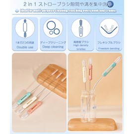 Straw Brush, Cleaning Brush, Set of 6, Baby Bottle Brush, Dual Head Design, Extra Fine Nylon, Coarse Head, Extension Cleaning, Concentrated Cleaning of Crevices and Grooves, Spiral Rolls, High Density