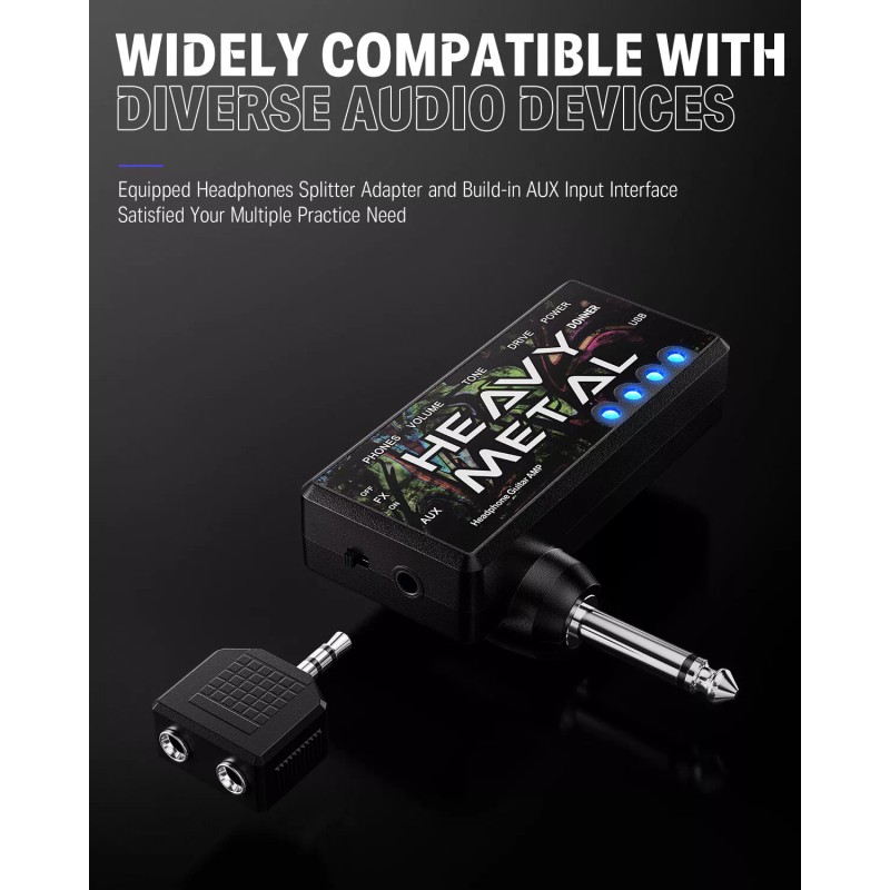 Donner Heavy Metal Guitar Headphone Amplifier USB Rechargeable Mini Pocket