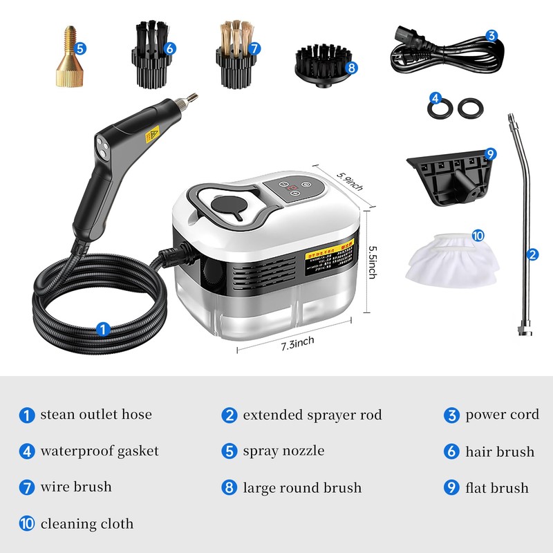 Powerful 2500W Handheld Steam Cleaner,15s Fast Heat-Up & High-Pressure Steam,