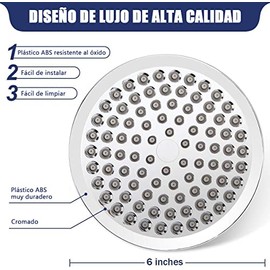 Regaderas para Baño,Combo de 6''Cabezal de Ducha de Lluvia de Alta Presión y 9''Shower Head de Mano,con Manguera de 58''y 3 Modos,con Botón de Control de Flujo,Boquilla Autolimpiante,para Baño,Hotel