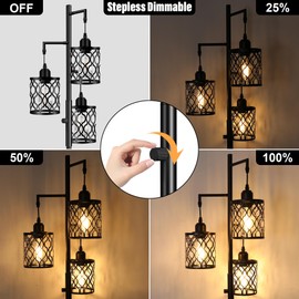 ROTTOGOON Dimmable Farmhouse Floor Lamp, Industrial Floor Lamp for Living Room with 3 X 6W LED Bulbs, 3 Light Rustic Standing Tall Lamp for Bedroom, Office, 68"