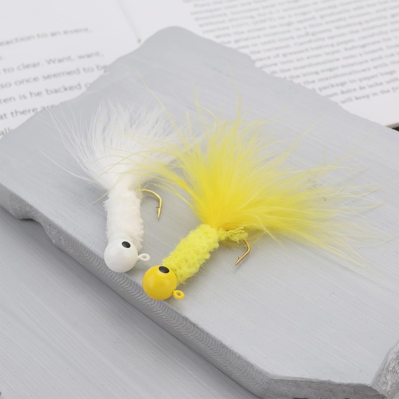 Briny River 30Pcs Feather Jig Head Hook Crappie Jigs Fishing