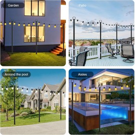 SINLEY 4 Pack String Light Poles,10 Ft Metal Poles with Fork for Outdoor String Lights,Outdoor Light Poles with Fork,Poles/Post/Stand for Outside,Patio,Deck,Backyard,Garden Wedding,Party