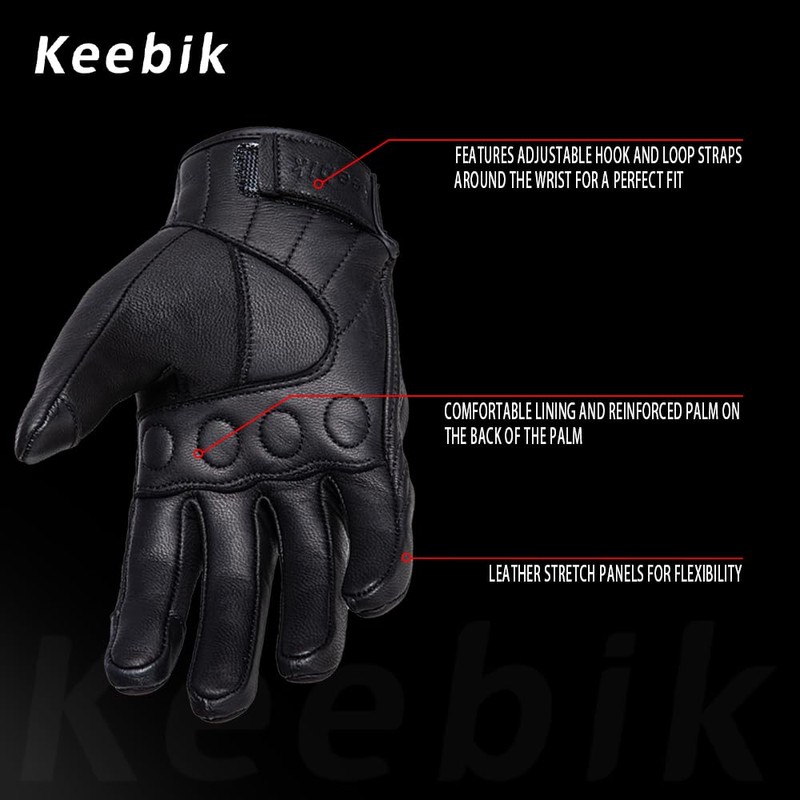 Keebik Goatskin Leather Motorcycle Motorbike Powersports Racing Gloves Reflective Skull