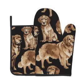 Golden Retrievers Golden Kitchen Oven Mitts and Potholders BBQ Gloves-Oven Mitts and Pot Holders with Cooking Gloves for Cooking Baking Grilling