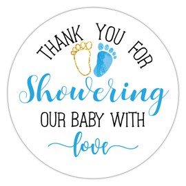 Blue Baby Shower Stickers, Thank You for Showering Our Baby with Love Stickers, Baby Shower Favors for Boys, Thank You Stickers Baby Shower, 2 Inch, Pack of 50.