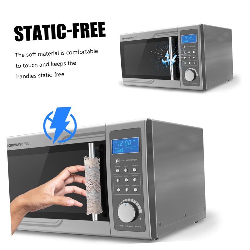 TEHAUX Fabric Door Handle Covers 2pcs Fridge Handle Protectors Lace