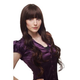 Incredibly beautiful & NEW LADIES FASHION Wig Sexy Fringe Wavy Wig, Dark Brown, streaked brown VERY LONG H9106L Mix 2T33