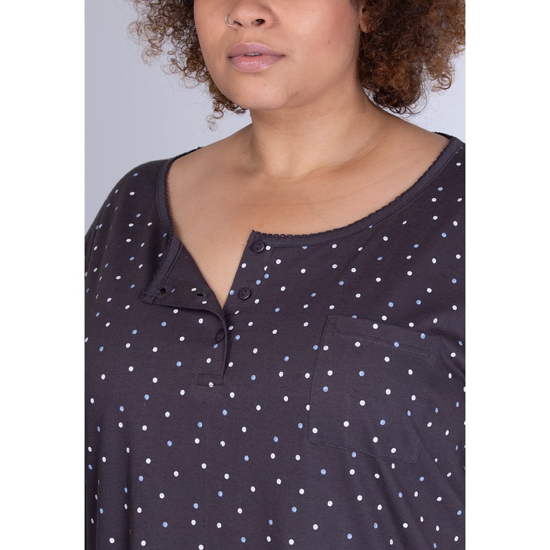 maluuna Ladies Plus Size Polka Dot Nightdress 100% Cotton, charcoal