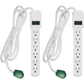 GoGreen Power Inc. (G-16106MS-2) 6 Outlet Surge Protector, 6FT Cord, White, 2 Pack