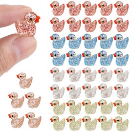CATOR 50 Pcs Mini Ducks, Mini Ducks, 5 Colours, Glitter Resin, Small Plastic Ducks, Sparkling Small Ducks for Aquarium, Dollhouse, Fairy Garden, Landscape Decoration