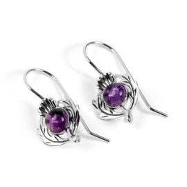 HENRYKA Scottish Thistle Hook Earrings 925 Sterling Silver, Amethyst | Scottish Charm | February Birthstone | Symbolic Flower Gifts