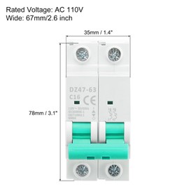 MECCANIXITY 1Pcs Miniature Circuit Breaker 2P 16A AC 110V DZ47-63 DIN Rail Mount Disconnect Switch Circuit Breaker Protection Thermal Magnetic Trip for Short Circuit Protection, Overload Green