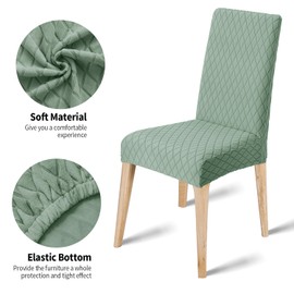 LANSHENG Dining Chair Covers Set of 4, Stretch Dining Chair Protector Slipcovers Jacquard, Elastic Removable Washable Chair Seat Cover for Dining Room Kitchen Banquet Restaurant Home, Sage Green