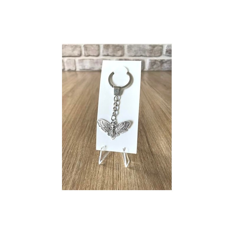 KEYRING - Moth With Skull Body - Silver Plated. Split