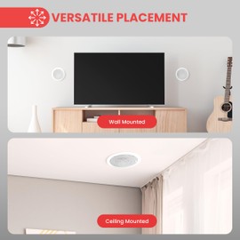 Pyle 5.25” 2-Way Ceiling Speaker, Dual Channel Stereo from One Speaker, 200W Peak Power for Indoors or Patio, Easy Installation, for High Moisture Areas with Upgraded Stain-Resistant Grill - PWRC52