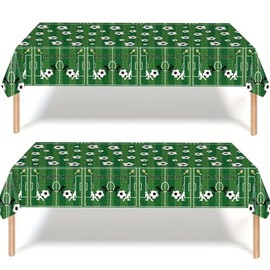 2 Stück Fußball Tischdecke WM 2026,137 x 274 cm,Grün Fußball Deko mit Spielfeld Motiv,Kunststoff Tischdecke Wiederverwendbar für Party Geburtstag Buffet Tischdeko Sport Feier Zubehör Fußballparty