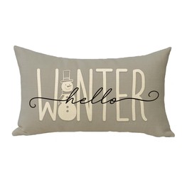 Softxpp Hello Winter Snowman Lumbar Decorative Throw Pillow Cover, Rectangular Gray Farmhouse Cushion Case Decor, Christmas Holiday Seasonal Home Decoration Pillowcase 12 x 20 XPP