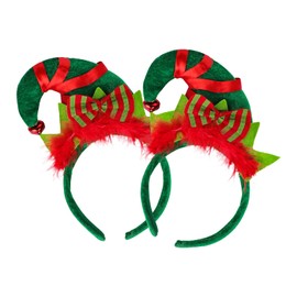 JNGUOSICN 2Pcs Christmas Headband Santa Hat Elf Hat Headband Pointed Hat Hairhoop with Feather Bowknot Christmas Head Boppers Fancy Dress Costume Accessory Xmas Novelty Hair Accessories Decor