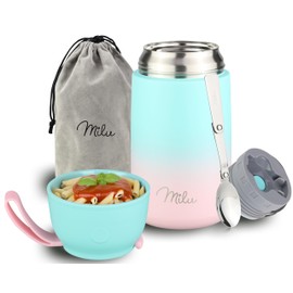 Milu® Thermal Container for Food 800 ml, Stainless Steel, Thermal Lunch Box, Soup Container to Go, Thermal Box for Keeping Warm Soups, Baby Porridge, Food Container, Porridge Warmer on the Go, Mint