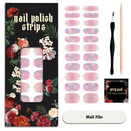 ruyeefam Nail Polish Strips - 22 Pcs Salon Quality Gel Nail Stickers - Long Lasting Wraps (Iridescent Jellfish Pink&Blue)