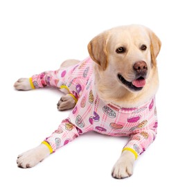 Miaododo Cotton Large Dog Pajamas Strawberry Printing,Full Belly Coverage Dog PJS for Medium Large Dogs After Surgery,Big Dog Clothes Holiday (28(Chest26.77'',Back Length17.72''), Pink Heart)