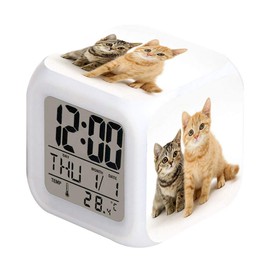 Cointone LED Alarm Clock Two Cat Pattern Creative Desk Table Clock Glowing Electronic Colorful Digital Clock for Unisex Adults Girl Boy Kids Children Toy Birthday Present Gift