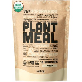 Plant Meal Replacement Shake - Vanilla - 25g of Plant Based Vegan Protein Powder, 76+ Organic Superfoods, Vitamins & Minerals, Mushrooms, Super Greens, Digestive Enzymes & Probiotics - 15 Servings