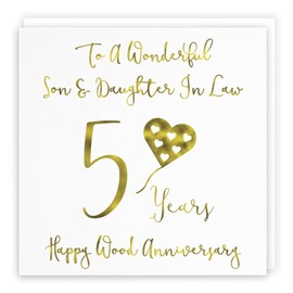 Hunts England - Son And Daughter In Law 5th Anniversary Card - To A Wonderful Son & Daughter In Law - 5 Years - Happy Wood Anniversary - Milano Collection