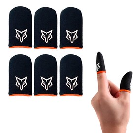 Finger Sleeves Breathable Touchscreen for Mobile Games V1 (6pcs) Profesional Finger Gloves Gamer PUGB Free Fire COD (Black/Orange)
