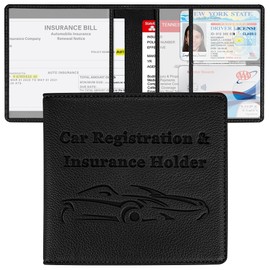 New Fashion Kingdom Car Registration and Insurance Holder,Premium PU Leather Vehicle Glove Box Organizer Men Women Wallet Accessories Case for ID, Driver's License,Key Contact Information Cards Black