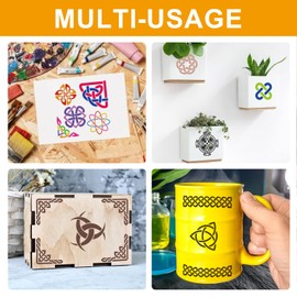 JSRQT 9Pcs Runes Stencils for Painting,Celtic Drawing Stencils Template, Reusable Viking Symbol Stencils Template for Painting On Wood, Stones, Fabric, Floor, Wall 7.9 Inches