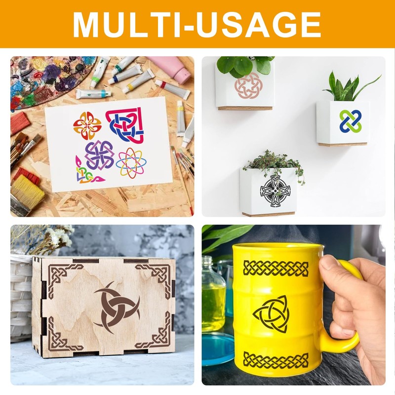 JSRQT 9Pcs Runes Stencils for Painting,Celtic Drawing Stencils Template, Reusable