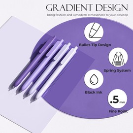 Y YOMA 4 Pcs Fine Point 0.5mm Gel Pen Black Ink Retractable Ballpoint Pen Smooth Writing Quick Dry Gel Pens Cute Aesthetic Pen Pastel Refillable Pen for School Home Office Supplies, Dusty Purple