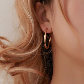Yienate Large Twisted Hoop Earrings, Dainty Dangle Gold Round Large Twisted Circle Ear Drop Boho Hoop Earrings for Women and Girls
