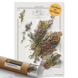 Restoration Cartographic Wall Map of Scotland - Vintage Shaded Relief Print - 2D Topographic Wall Art for Home Decor, Office - World Countries Maps - 20 x 30 Inches