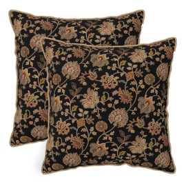Vintage Tapestry Floral Soft Velvet Throw Pillow Covers Set of 2 Black Brown Bohemian Boho Carpet Flowers Decorative Pillow Covers 18x18 Inch Rustic Retro Rug Pillow Case For Sofa Couch Home Decor