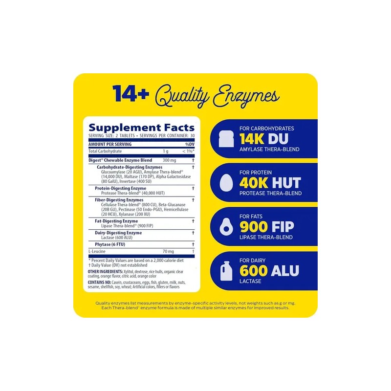 Enzymedica Digest Complete Enzimas Masticables 60 Tabs Naranja