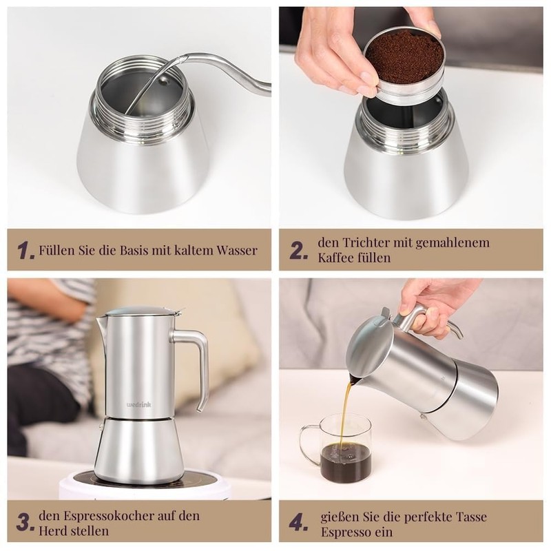 wedrink Espresso Maker with Ergonomic Handle, 6 Cups Mocha Pot