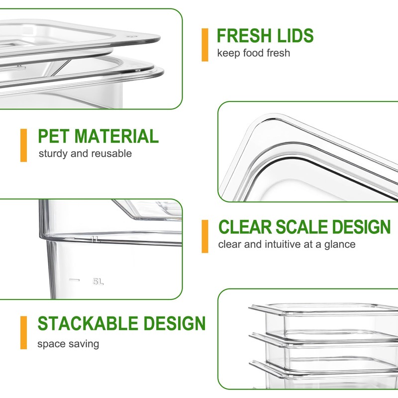 West Bay 10 Pack 1/6 Size Plastic Food Pans with