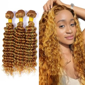 P27/30 Highlight Honey Blonde Bundles Deep Wave Human Hair Highlight Bundles Human Hair Ombre Light Brown Silky Soft Remy Hair Extensions 16 18 20 inch