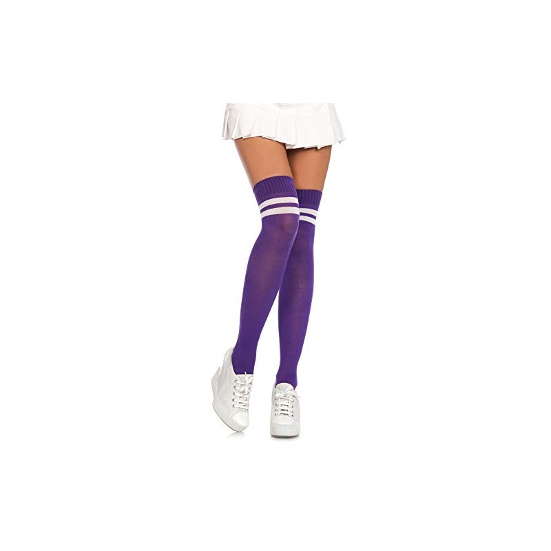 Leg Avenue Ribbed athletic thigh highs, Purple, One Size