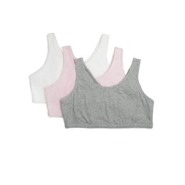 Fruit of the Loom girls Cotton Built-up Stretch Sports training bras, Heather Grey/Bittersweet Pink/White, 38 US