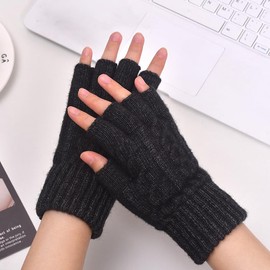 LSYZHX Fingerless Winter Gloves, Winter Fingerless Gloves, Thermal Gloves for Women Men Working Outdoor Biking Driving (Black, 1)