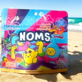Hawaii Candy Factory Noms Gummy Worms | Da Pouch Resealable Bag | Li Hing & Lemon Peel Covered Sour Gummy Worms | Hand-Mixed in Hawaii | Local Hawaiian Favorite Candy Snack | 2.2 oz Bag