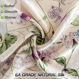 Floral Print Mulberry Silk Pillowcase with Zipper Closure Queen Size,Purple Flowers Silk Pillow Case for Hair and Face,Both Sides Natural Silk,Health and Soft,1pc(20"x30",Pattern7)