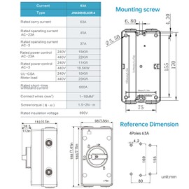 63Amp Isolator Solar Switch AC690V 2 Positions Waterproof IP66 Isolation PV Disconnect On Off Changeover Switch Universal Rotary Cam Selector Switch 4 Pole