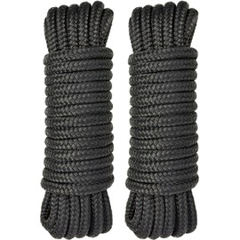 PACTHSD Boat Dock Lines 2 Pack 3/8" x 25' Double Braided Nylon Boat Ropes for Docking with 12" Loop, Marine Grade High Strength Boat Lines, Premium Marine Rope Mooring Lines, Easy Handling, Black