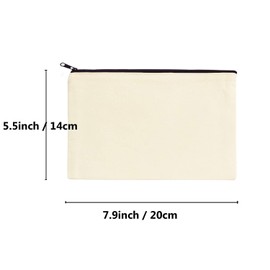 Makeup Bags, 12 KOOLMOX Canvas Pencil Pouch, Cotton Canvas Toiletry Pouch, Bulk Plain Cosmetic Bags for Women School Pencil Case Vinyl Projects Crafts, 8x5'' Beige Pouch with Zippers of 10 Colors